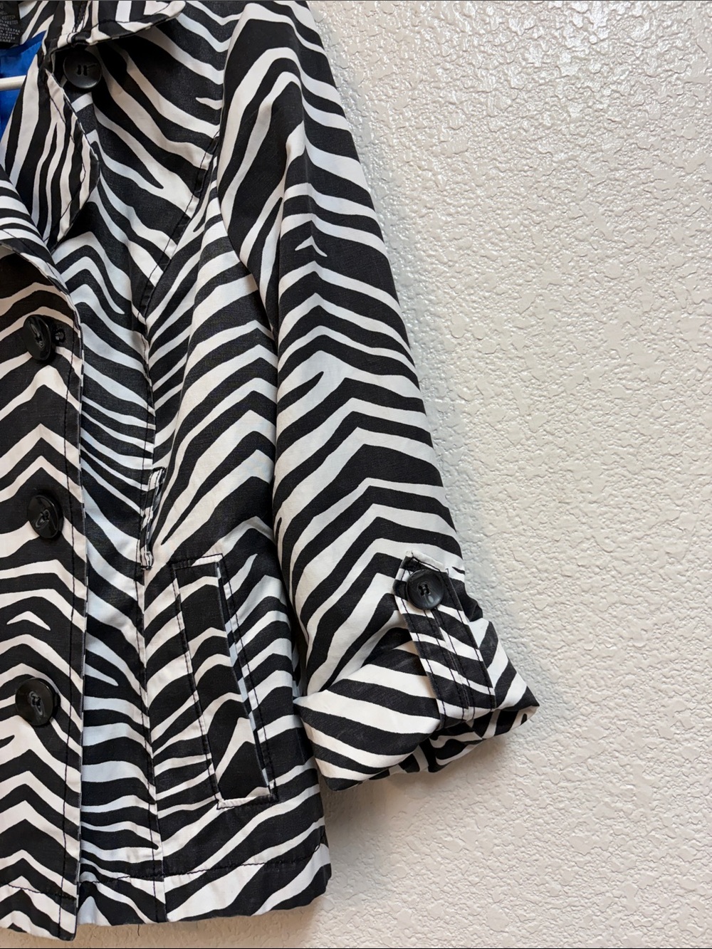 Grace Elements Black and White Zebra-Print Double-Breasted Peacoat - Picture 4 of 7